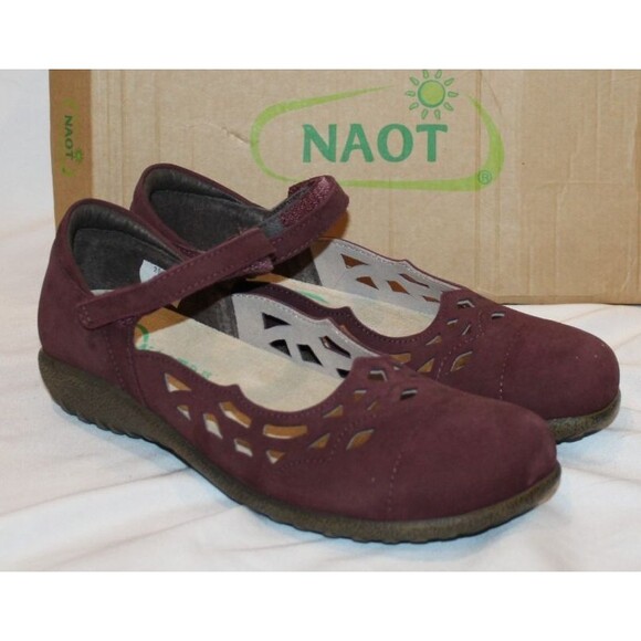 NAOT Agathis Women's Burgundy Suede Mary Jane Flat Comfort Shoes Size 38 US 7 - Picture 2 of 7
